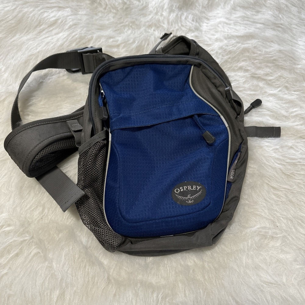 Osprey Veer Vertical Shoulder Bag Backpack Sling Crossbody Blue Gray Travel Flaw